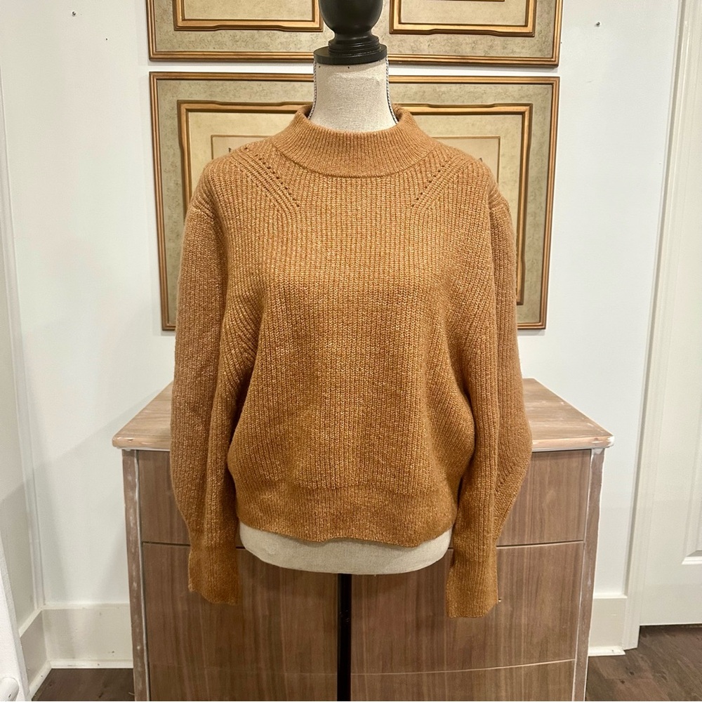 Topshop Brown Camel Chunky Ribbed Knit Sweater Sz M Statement Sleeves NWT Casual